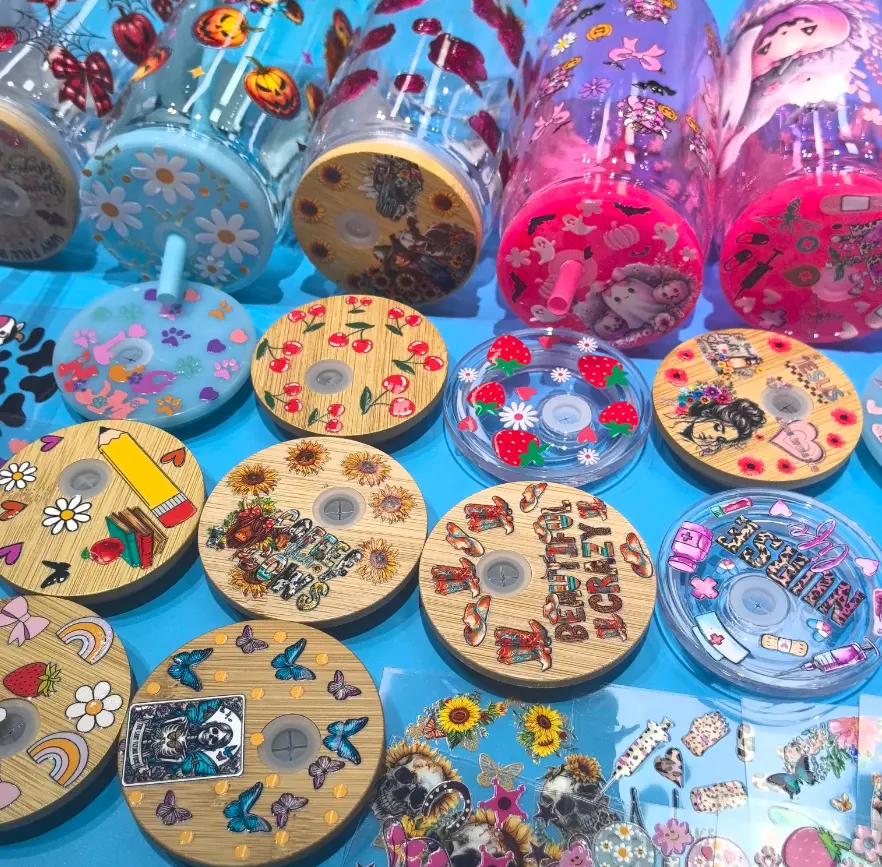 Cartoon UV DTF Cup Lid Decoration Stickers, 50pcs 16oz Sticker Decals for DIY Scrapbooking & Stamping Projects, Decoration Sticker, Sticker Decal