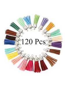 120pcs tassel pendant DIY bead decoration, jewelry supplies tassel keychain jewelry making keychain, synthetic leather keychain, random color leather tassel, DIY crafts, DIY accessories, used for keychain, crafts, earrings, jewelry production