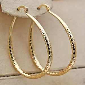 Elegant Style Hoop Earrings, Exquisite Sexy Unique Embossing Rhombus Pattern Golden Silvery Hoop Earrings, Fashionable Jewelry Gifts