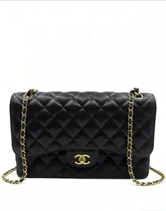 Pre-owned CHANEL Black Gold CF Lychee Leather Jumbo Shoulder Bag th260411019