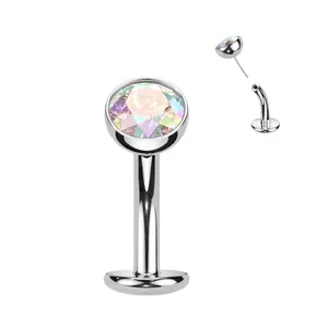 Titanium Threadless Floating Convex Base CZ Navel Belly Ring Color Aurora Borealis Unique Jewelry Delicate Design Piercing For Women