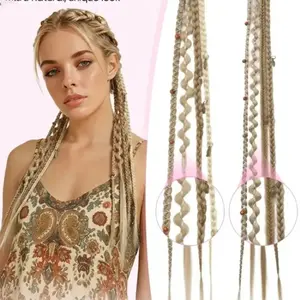 Clip In Braid Hair Extensions 20 Inch 2Pcs Boho Dreadlock Braided Hair Pieces with Beads, Handmade Synthetic Hair Accessories, Easy Wear Hair Decor for Women Daily Look, Party, Cosplay & Festival Styling summerwins