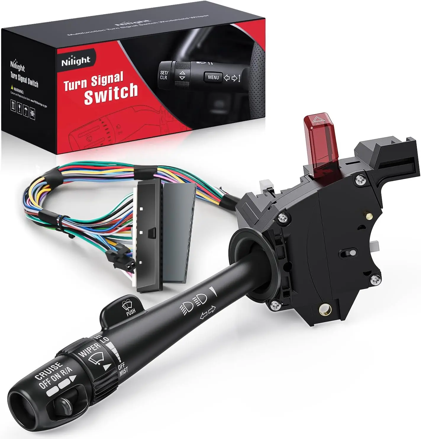 Nilight Automotive Combination Turn Signal & Windshield Wiper Switch, 12+12+2 Pin Match, ABS&PP, Compatible with 1999-2002 Chevy Silverado 1500/2500, GMC Sierra 1500/2500/Yukon XL 1500, 2002 Cadillac Escalade, 2-Year Warranty