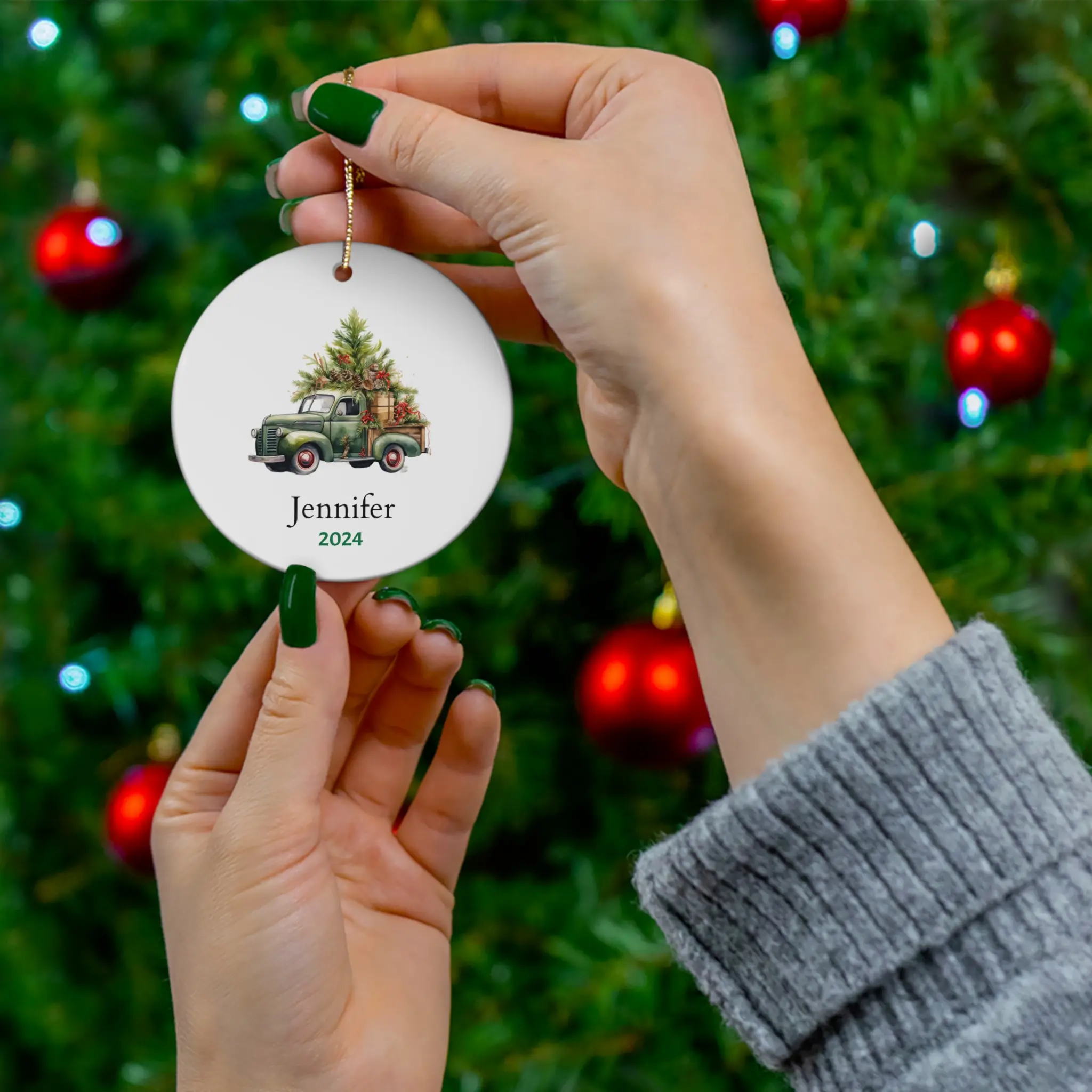 Personalized Ceramic Ornament, Christmas Tree Decoration Gift, Custom Holiday Bauble, Xmas Ornament for Family, Baby's First Christmas
