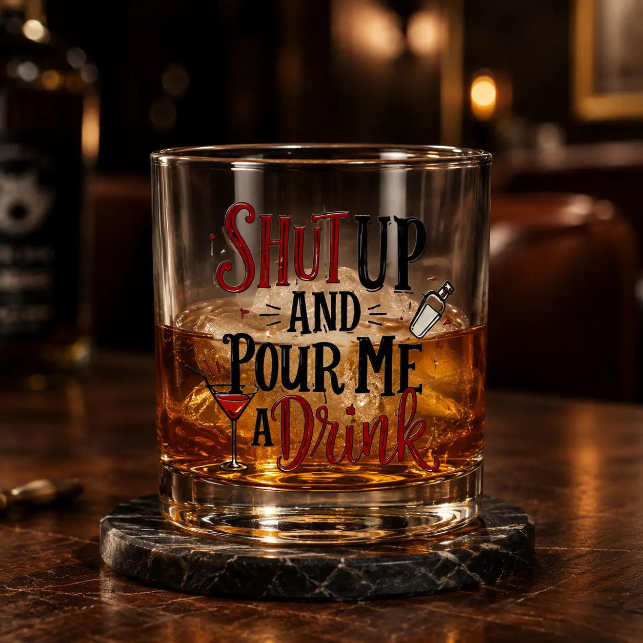 Shut Up And Pour Me A Drink Custom Printed Whiskey Glass, Personalized Pint Glass, Stemless Wine Glass, Funny Drinking Glass, Custom Name Glass, Personalized Gift Glass, Beer Glass, Wine Tumbler, Graphic Printed Glass Cup