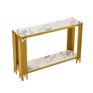 Entryway Cabinet with Marble Top and Gold Frame Modern Console Table for Living Room
