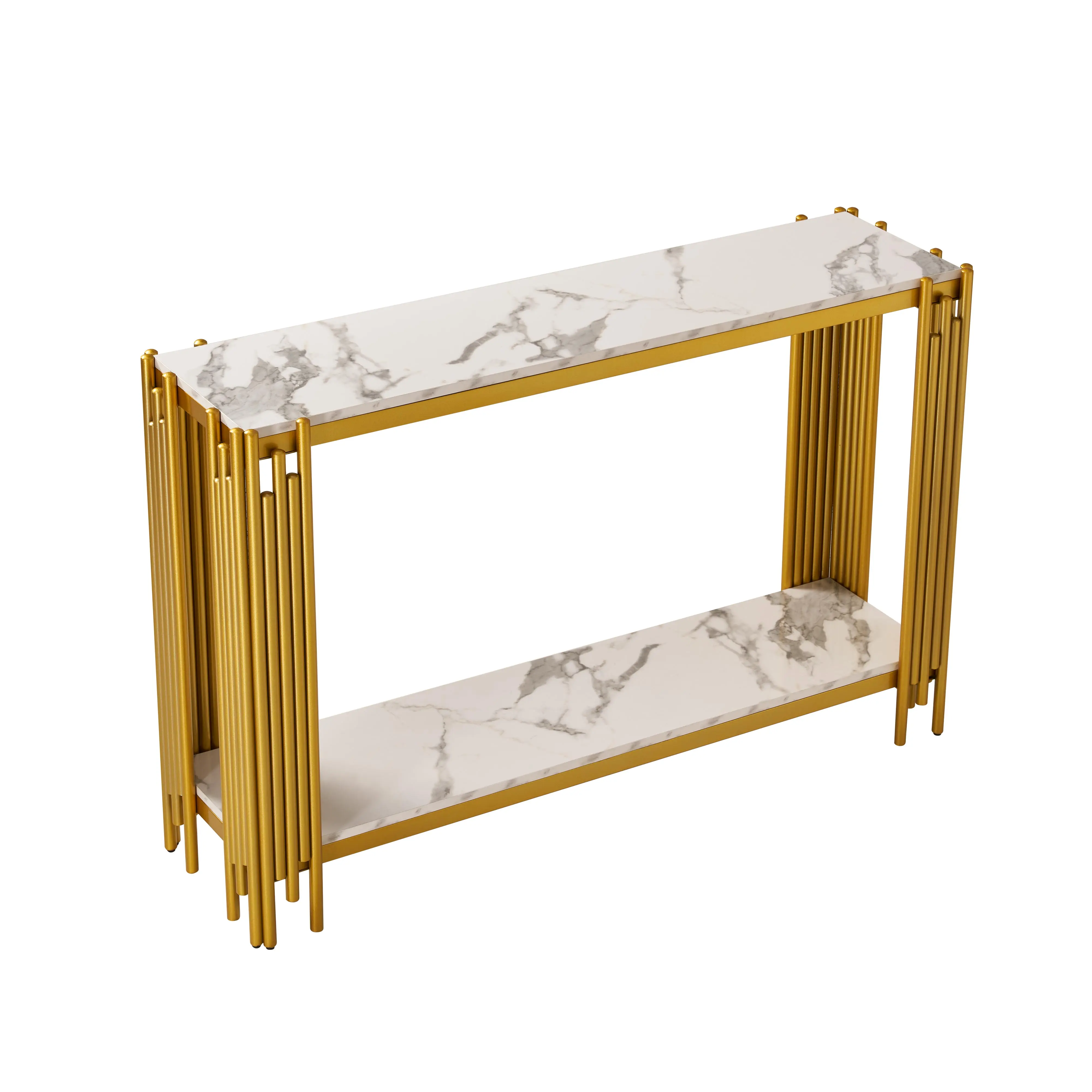 Entryway Cabinet with Marble Top and Gold Frame Modern Console Table for Living Room