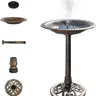 VINGLI 28-in Antique Copper Solar Fountain Bird Bath - Outdoor High-Density Resin Pedestal with Floral Accents, Vintage Finish, Spray Function, Stakes, Weather-Resistant, Lightweight, Easy-Use Courtyard Garden Decor for Enjoying Bird Watching