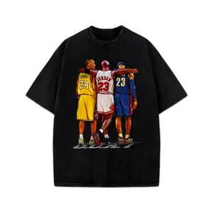 EEY Illustrated Kobe Michael Bron Three Basketball GOAT Tribute Graphic T-Shirt Crewneck Cotton Streetwear Comfy Tshirt