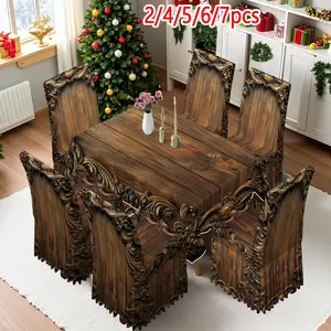 2/4/6/5/7 pieces of fashionable and high-end dining chair cover and tablecloth sets, thickened chair cover and tablecloth sets (1 tablecloth + 4 chair covers or 1 tablecloth + 6 chair covers), easy to care for, reusable, for home decoration