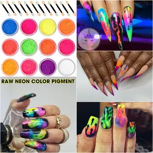Raw Neon Color Pigment - 12 jars - for Nails design or Eye shadow