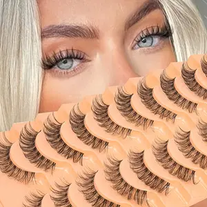10 Pairs Natural Dense Curled 3D Transparent Stem False Eyelashes, 6-15mm Comfortable Soft Cute Lashes, Perfect for Everyday Use