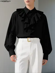 INCERUN Men's Elegant Fashion Pleated Long Sleeve Shirt, Stylish Casual Wear, Perfect for Daily Use, High-Quality Fabric, Comfortable Fit