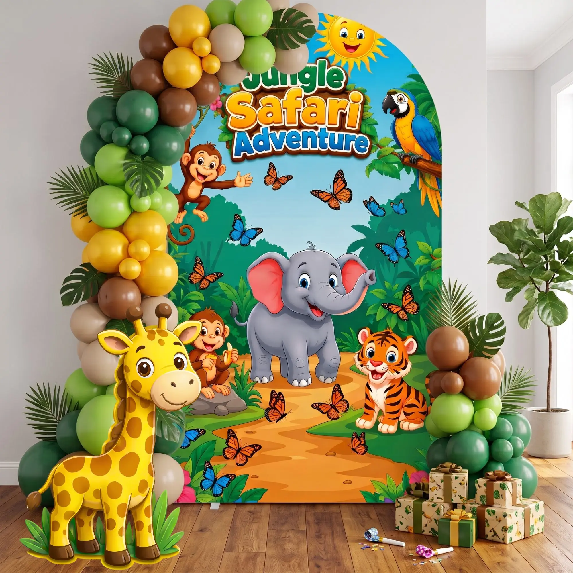 Jungle Safari Adventure Coroplast Bundle #1 - Large Size Festive Party Backdrop & Banner Home Supply Set with Multiple Items
