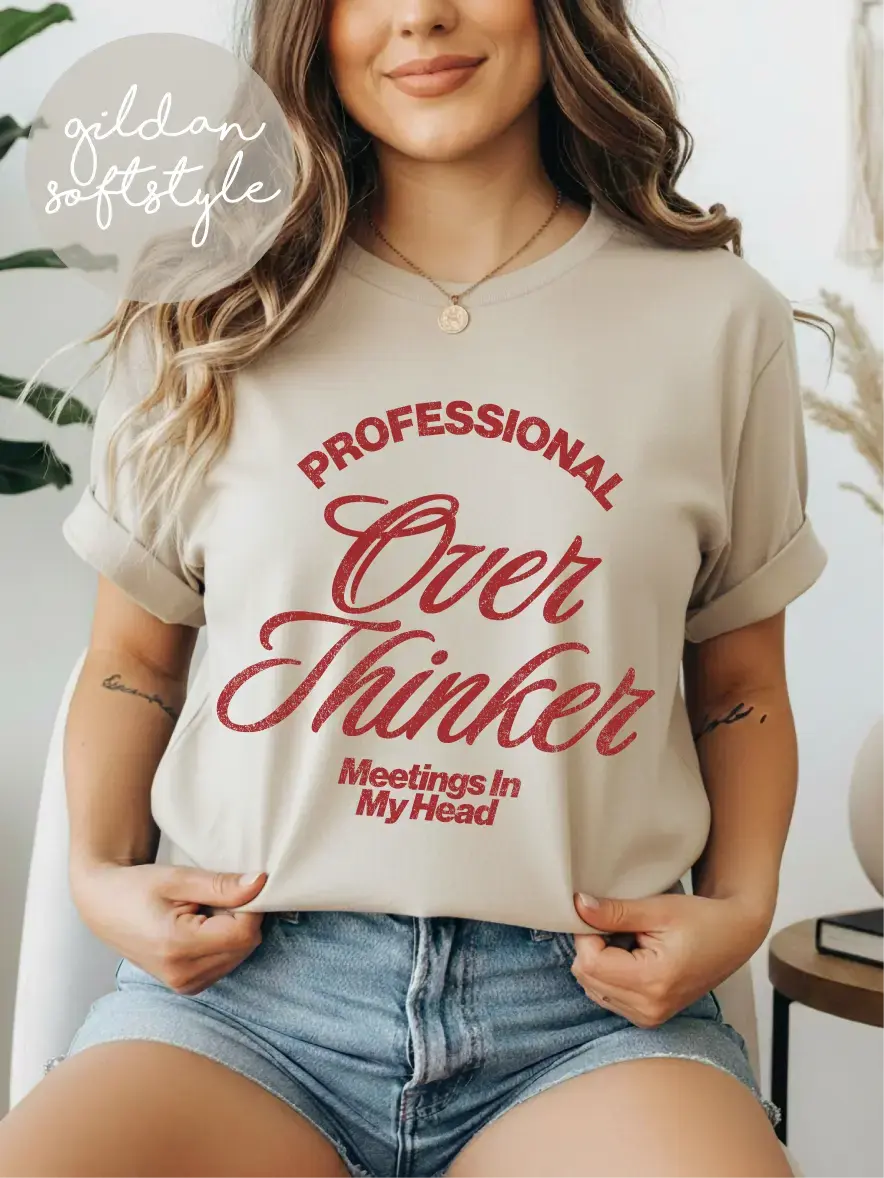 Softstyle Professional Overthinker T-Shirt, Funny Anxiety Graphic Tee, Introvert Humor Shirt, Casual Everyday Gift, Printed in USA