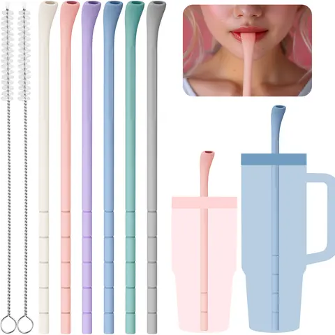NiHome 6-Piece Adjustable Reusable Silicone Anti-Wrinkle Straws with Brushes - Macaron Colors, Lip-Wrinkle Help, Lip Protection, Comfortable & Natural Drinking, Customizable Length, Dishwasher Safe, Fits 30oz-40oz Tumblers & Cups, Birthday Gift Ready