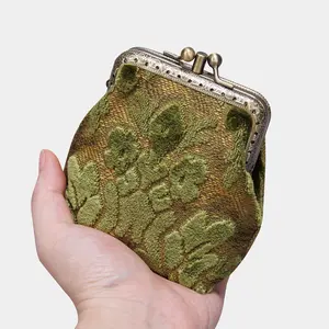 Burnout Velvet Fern Green Double Kiss Clasp Coin Purse