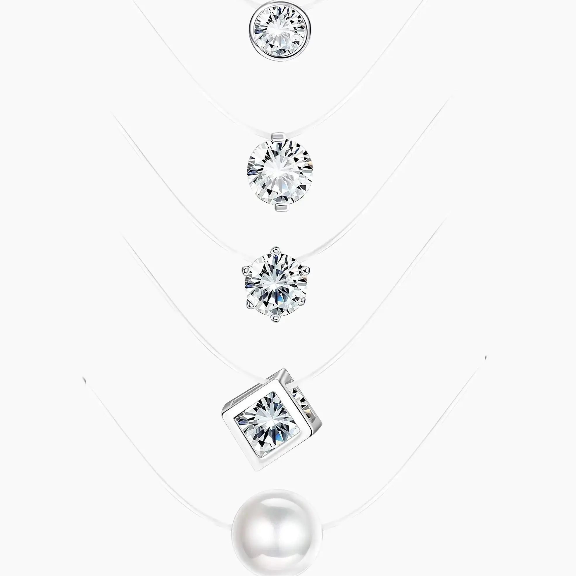 Milacolato 5Pcs Transparent Fishing Line Jewelry Necklaces - Solitaire Zircon Accents, Pearl Choker Necklaces, Jewelry Necklace