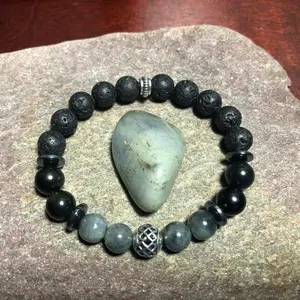 Triple Protection Empath Support Crystal Intention Healing Bracelet Obsidian Labradorite Hematite Natural Gemstone Beads for Personal Shielding