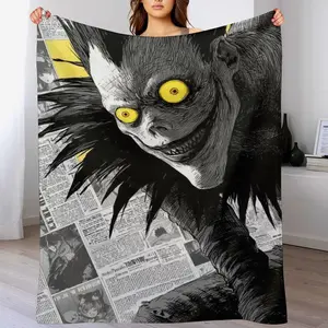 Flannel Fleece Blanket, Ryuk Death Note Anime Design Soft Throw, Cozy Warm Manga Fan Gift for Couch Bed, Dark Aesthetic Plush Blanket