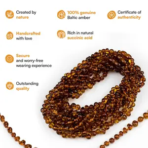 Baltic Amber Necklace (Authentic, Certified) - 12.5 inches - Unisex Jewelry - Cognac (Polished) - Real Amber Beads - Proud to Deliver Genuine Baltic Sea Wonder - Ambar
