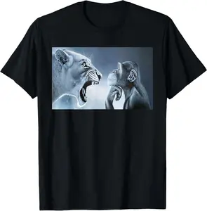 100% Cotton Monkey Lion Meme Lover Family Christmas Gifts Monkey and Lion Ragebait Meme T-Shirt