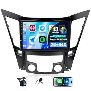 Summervibes 2G+64G for Hyundai Sonata 2010-2015 Radio Android 15 Car Stereo Wireless  CarPlay Android Auto Mirror Link GPS 9” HD Touchscreen Bluetooth Car Radio FM/WiFi+Backup Camera Mic Camera&Mic fathersdaygift