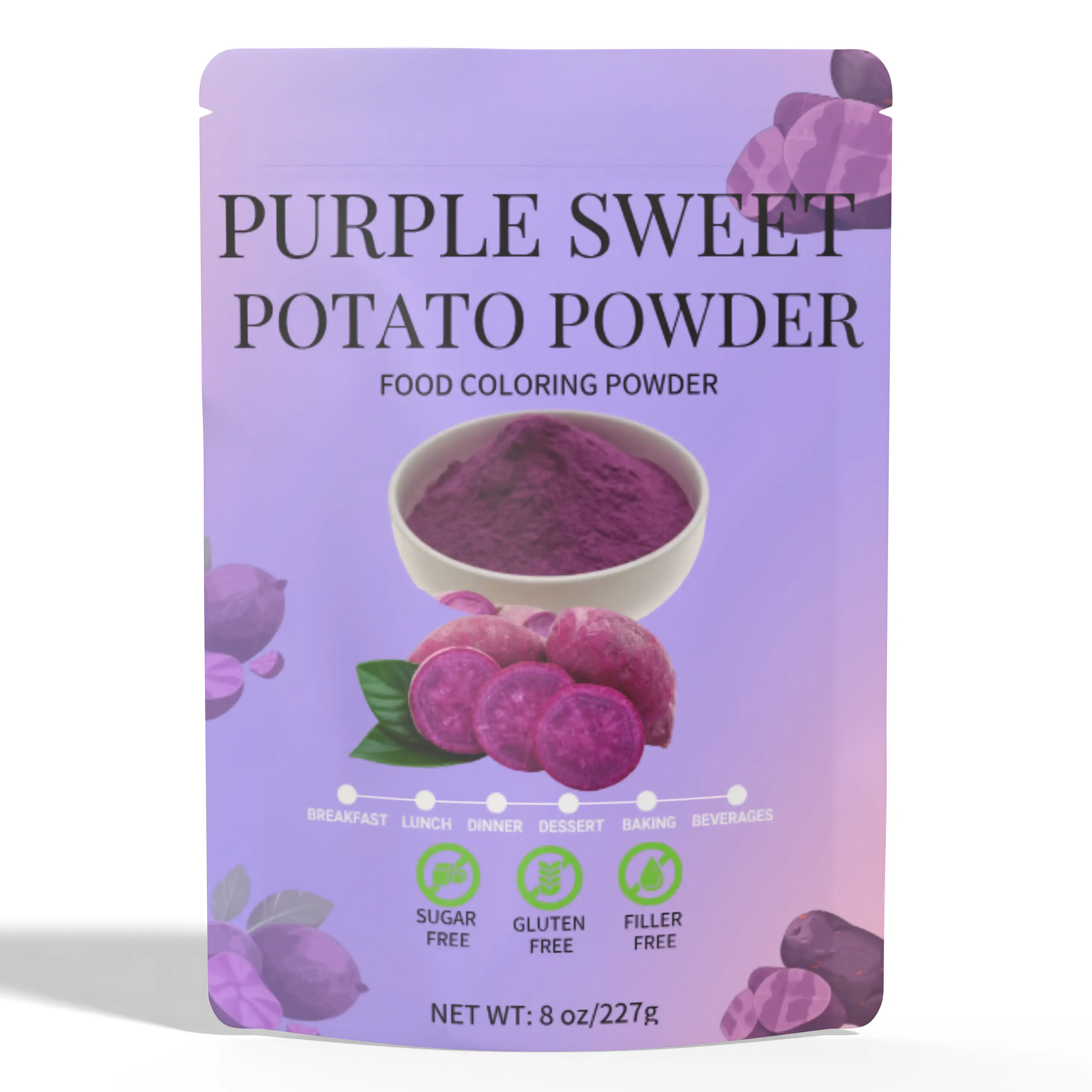 Premium Purple Sweet Potato Powder, Pure Natural Purple Food Coloring Powder for Cake Decoration, Smoothies, Baking, Macaroon, Juices, Pasta - Gluten-Free, No Additives, 8oz/227g (1 Pack)