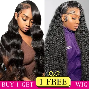 [Combo sale 30"&30"] buy 1 get 2 wig" 22Inch 13x4 Body Wave Hair Lace Front Wigs + 13x4 22Inch Body wave 4/27 Human Hair Hair Pre Plucked HD Transparent Lace Frontal Human Hair Wigs 180% Density