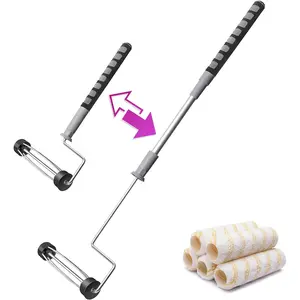 6-piece House Paint Roller Set, 9inch Extendable Roller Frame, with 5 Microfiber Roller Covers, 1/ 2inch Burr, Adjustable Paint Roller ( 18inch - 36inch ), Suitable for Walls, Ceilings, Floors, Home Painting Supplies