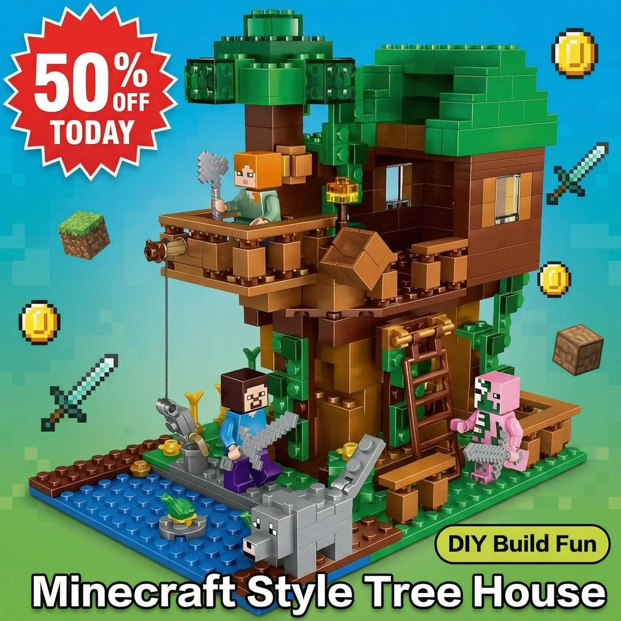 200+pcs Building Block Sets, Creative Thinking Toy for Kids Ages 3-14, Unisex Tiered Tree House Construction Kit, Fun DIY Playset, Stem Building Blocks, Diy Building Model