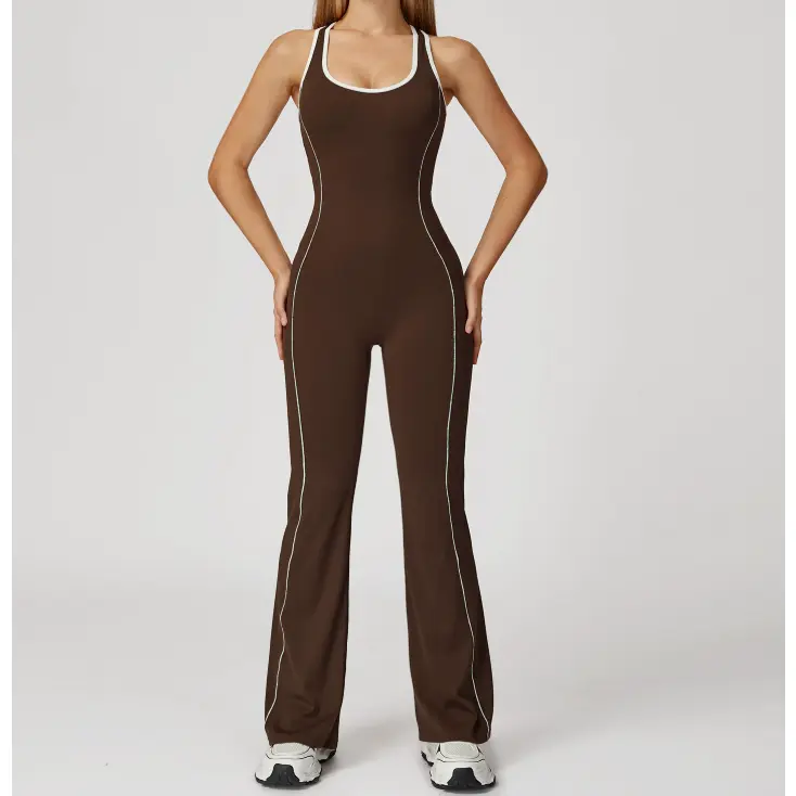 Women's Solid Flare Leg Yoga Jumpsuit, Tight-Fitting Sleeveless Activewear with a Hollow Back & Ruched Butt Lift for Gym Workouts, Tight Fitting Jumpsuit, Yoga Activewear Jumpsuit