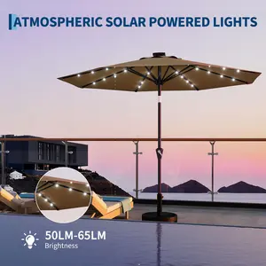 Solar Patio Umbrella with LED Lights, Outdoor Market Shade with UV Protection, Crank Lift, Push Button Tilt, 8 Sturdy Ribs, Easy Assembly, Perfect for Patio, Garden, Pool, Deck, Backyard Garden Accessories, Adjustable Tilt Canopy, Outdoor Shade C
