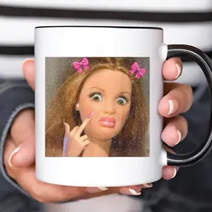 [SALE UP TO 50%] Funny Doll Face Mug, Disgusted Doll Meme Coffee Cup, Sarcastic Reaction Gift, Weird Humor Tea Cup, Unhinged Meme Mug