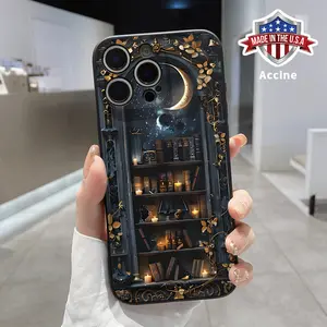 Soft Phone Case for iPhone 16 15 14 Pro Max 13 12 11 XR XS Plus E Creative Moon Bookshelf Pattern Shockproof Lightweight Protective Phone Cover Gift