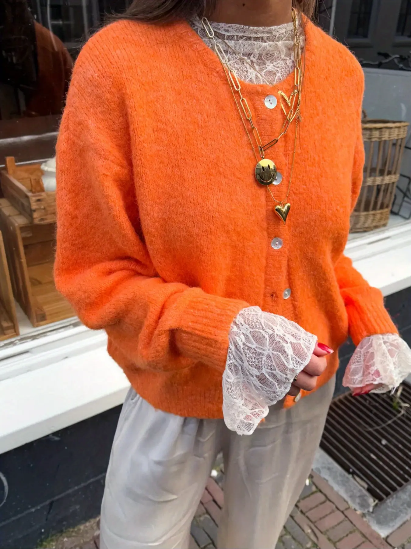 Women's Bright Orange Cardigan, Casual Winter Spring Long Sleeve Button Down Sweater, Soft Fuzzy Round Neck Knit Top for Vacation Knitwear Womenswear, Knit Sweaters, Lady