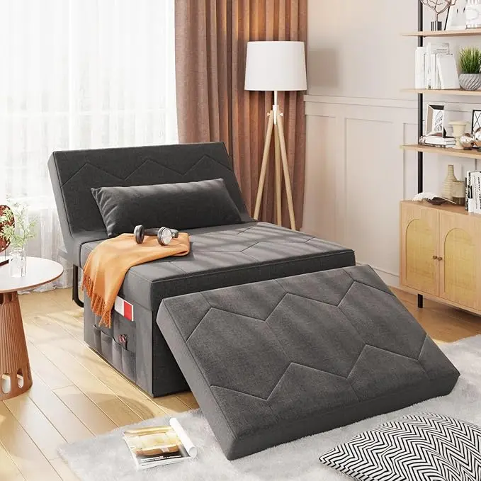 [Summergarden] Vabches 4 in 1 Sleeper Chair, Convertible Sleeper Sofa, Ottoman Bed Sleeper Chairs for Adults, Ottoman Sleeper Bed with Adjustable Backrest for Living Room Apartment Office