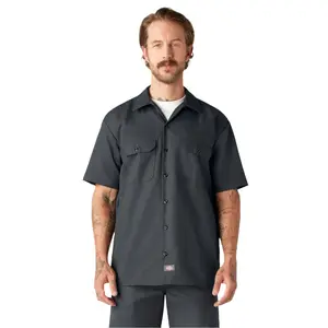 Dickies Menswear Original Men's Short Sleeve Plain Top Work Shirt - Charcoal D15740CH, Moisture-wicking, Wrinkle-resistant, Classic Twill Fabric, Flap Chest Pockets