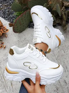 Women's Breathable Mesh Sneakers, Thick Sole Lace-Up Design, Low-Top Casual Shoes for Spring Season, Comfortable & Stylish Footwear