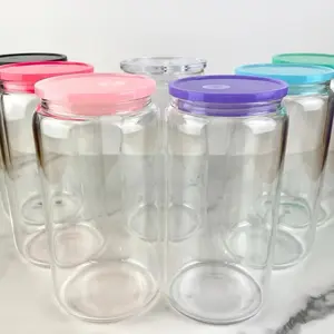 Libby 16oz Made on Live Bottle - Clear Glass Drinkware with Colorful Lids