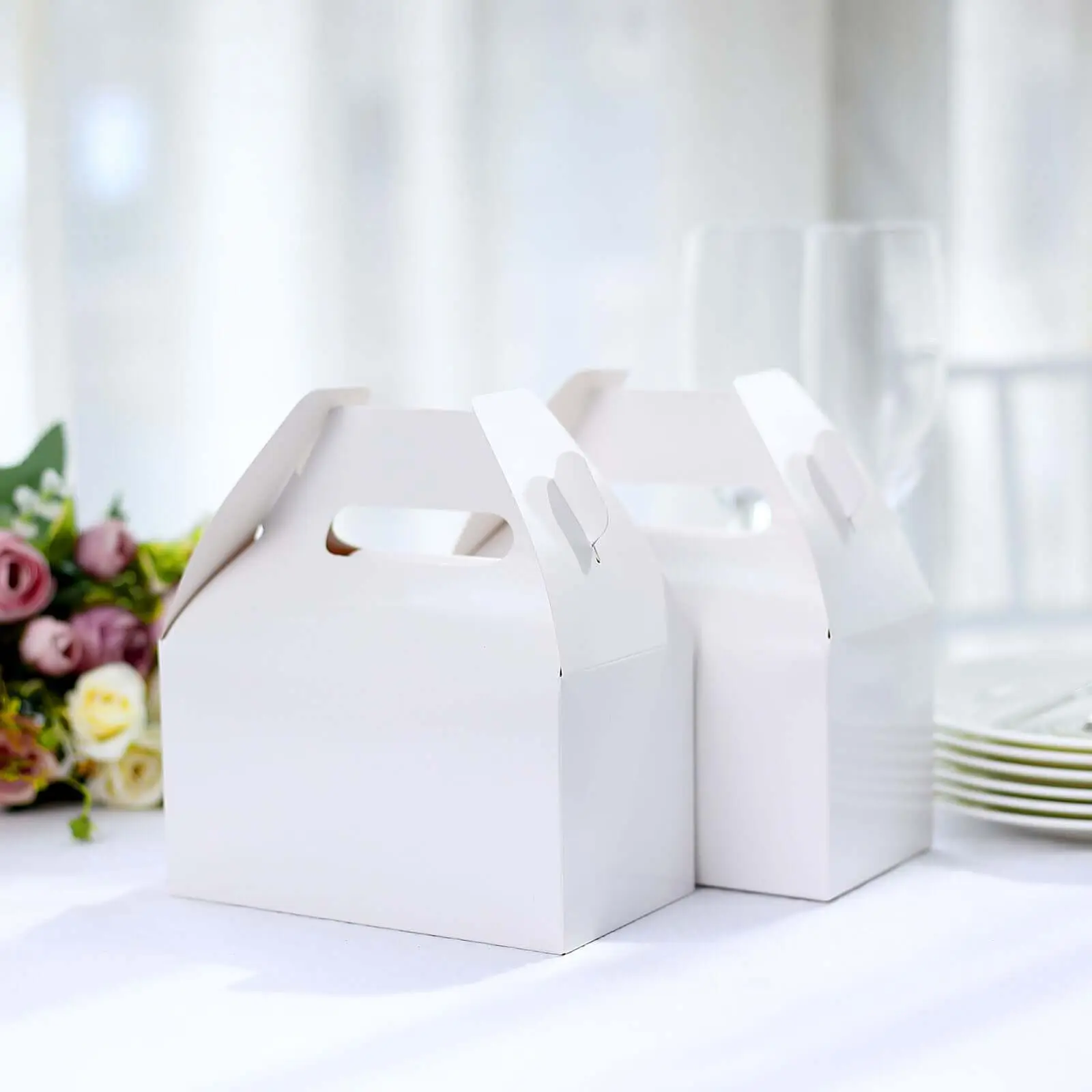 25-Pack Classic White Cardboard Gift Candy Boxes - Cute Packaging White Boxes for Gifts, 6"x3.5"x7" Office & Party Favor Gable Tote Containers