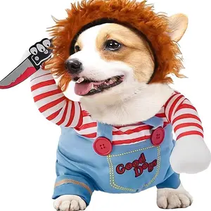 3pcs Combination Set Deadly Doll Pet Halloween Fun Role-Playing Novelty Costume, Suitable for Large, Medium And Small Dogs And Cats Party Holiday Dress Up, Cool And Scary Cat Costume