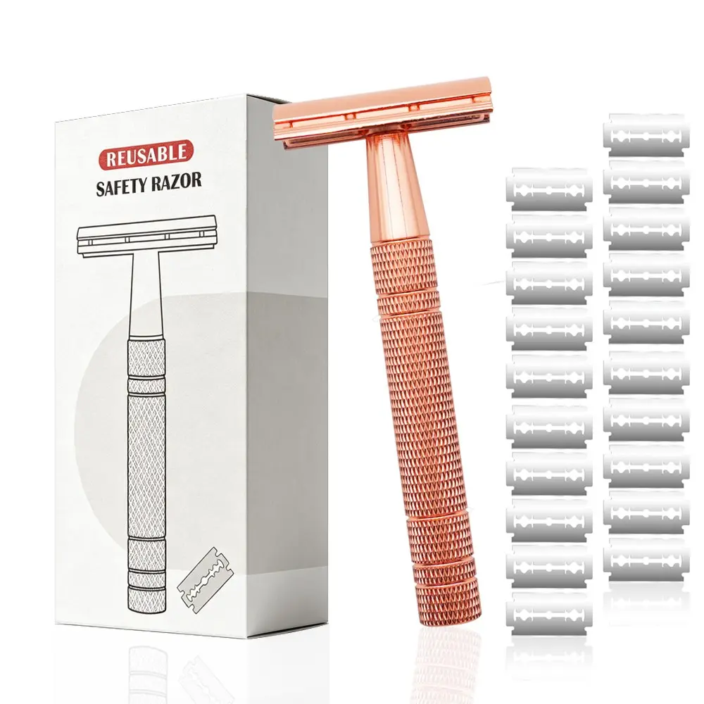 Double Edge Safety Razor Set, 1 Count Reusable Metal Face Razor with 20pcs Replaceable Blades, Sustainable Safety Shaving Razor for Men, Shaver Razors, Daily Shaving Tool