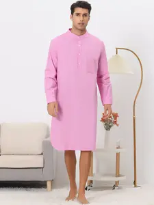 INSPIRE CHIC Men's Nightshirt Sleep Shirt Banded Collar Henley Shirt Pajamas Nightgown
