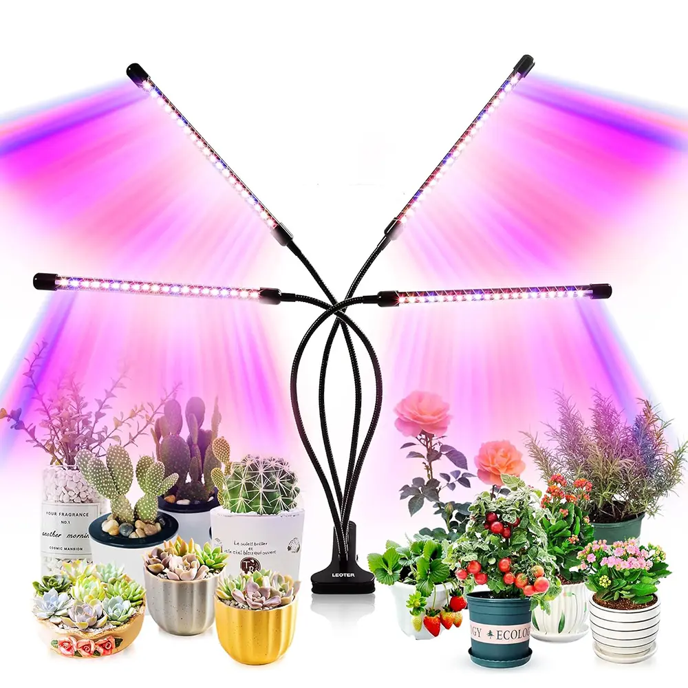 Upgraded 4-Head Compact Indoor Greenhouse Growing Lamp with Plastic Body - 80 LEDs, Full/Red-Blue Spectrums, 3/9/12H Timer, 10 Dimmable Levels, Adjustable Gooseneck, 3 Switch Modes for Seed Starters (Father's Day Gift), Compact Indoor Greenhouse Growing L