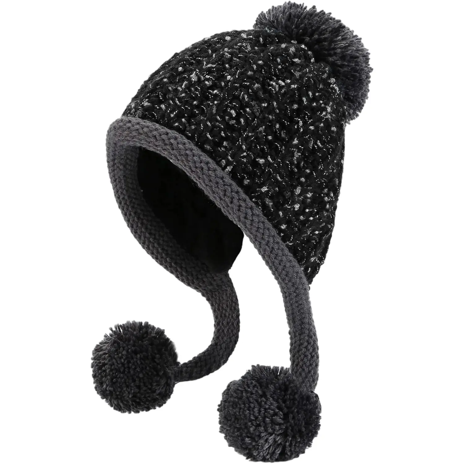 HUAMULAN Women Winter Peruvian Beanie Hat Ski Ear Flaps Cap Dual Layered Pompoms Women Winter Peruvian Cover Ears Beanie Hat Ear Flaps Sherpa  main image 3
