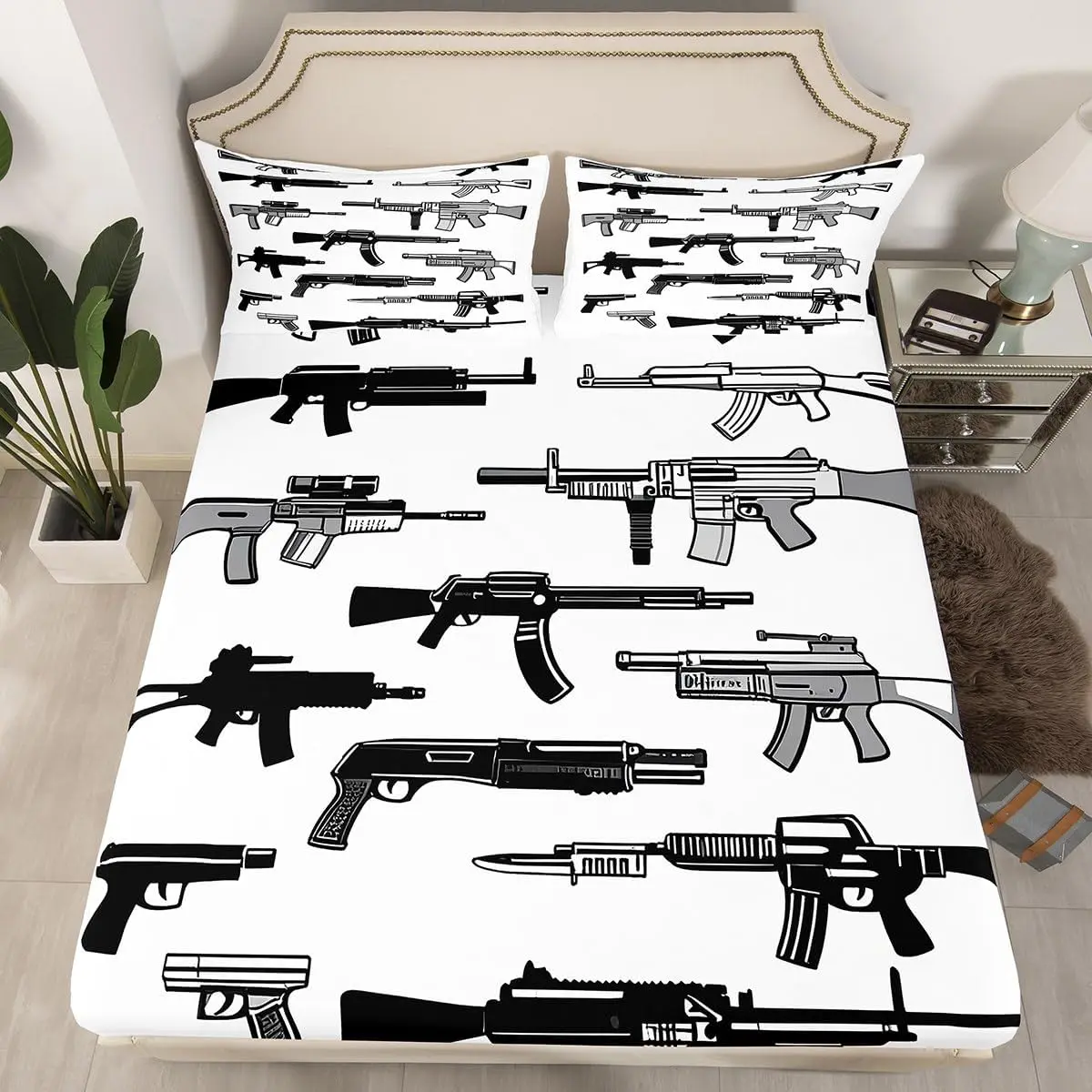 Gun Bed Sheets Set Soft Deep Pocket Bedding Includes 1 Fitted Sheet & Pillow Case (No Flat Sheet)