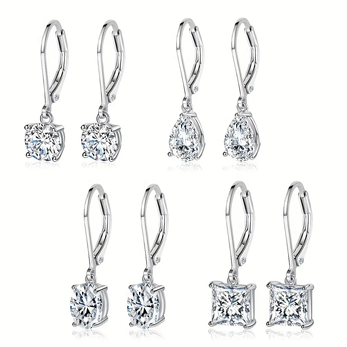4 pair Earring 18K Gold Plated Non-allergenic and not easy to fade Women's fashion Commuting earring set VVS Round - cut gemstonesExquisite and elegant accessories Jewelry Gift TikTokShopBlackFriday