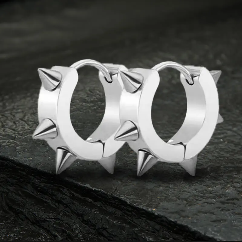 GTHIC Gothic Punk Style Stainless Steel Spike Huggie Earrings, Fashionable Huggie Earrings, Men's Accessories, Accessories for Adults, Daily Wear Statement Jewelry