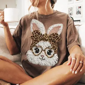 [Sale Up To 50%] Leopard Easter Bunny T-shirt | Leopard Print | Easter aesthetics | Girly Easter shirt | Easter Mama, Retro Easter, Faux yarn, Graphic Streetwear T-shirt